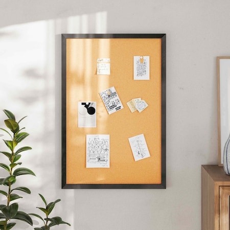 Flash Furniture Camden Rustic 24in. x 36in. Wall Mount Cork Board w/Wooden Push Pins, Black HGWA-CK-24X36-BLK-GG